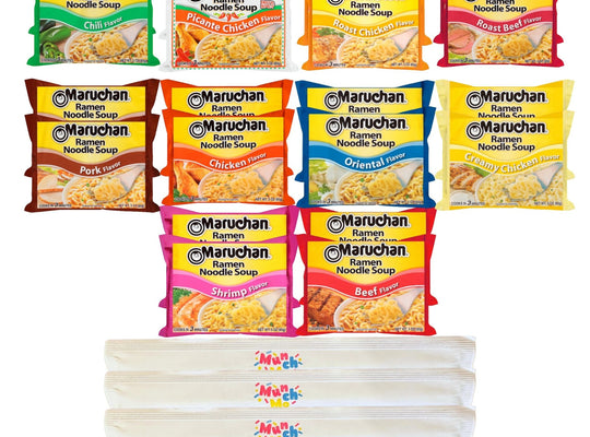 Maruchan Ramen Noodle 10 Flavors Variety Pack - 20 Count Set With MunchMo Chopsticks…