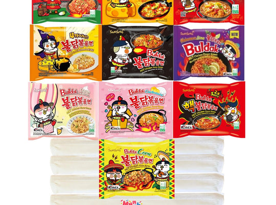 MunchMo Buldak Spicy Chicken Ramen Variety 10 Packs (10 Different Buldak Fire Noodles Combo) with Complimentary Muncho Chopsticks…